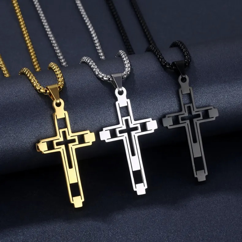 Náhrdelník EM-34151 Cross - Stříbrná