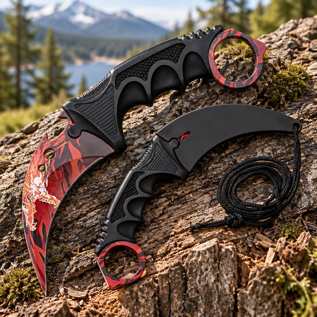 Outdoorový nůž Karambit YP-42087 - Červená